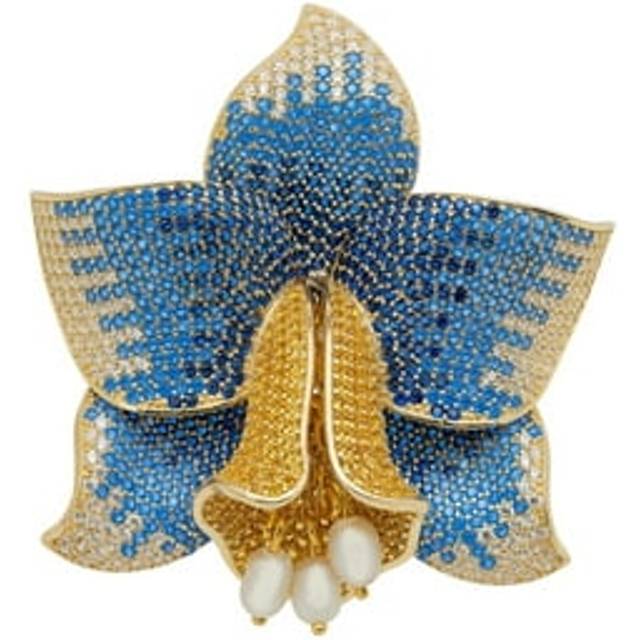Daffodil With Pearls Cocktail Ring Gold Sapphire CZ - White - One Size