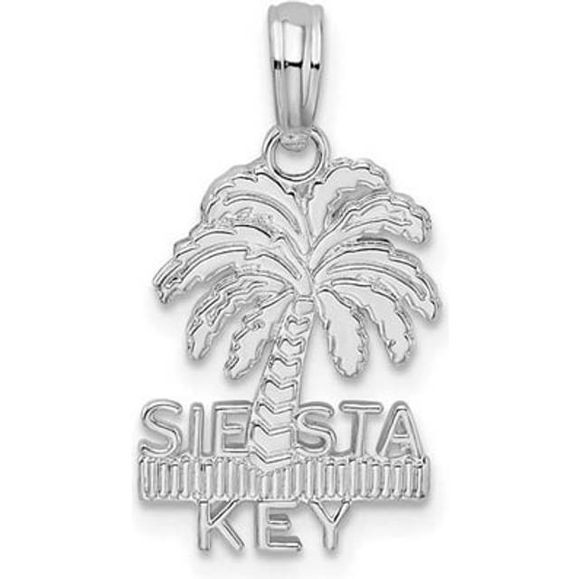 Finest Gold Sterling Silver Polished & Textured Siesta Key Palm Tree Pendant