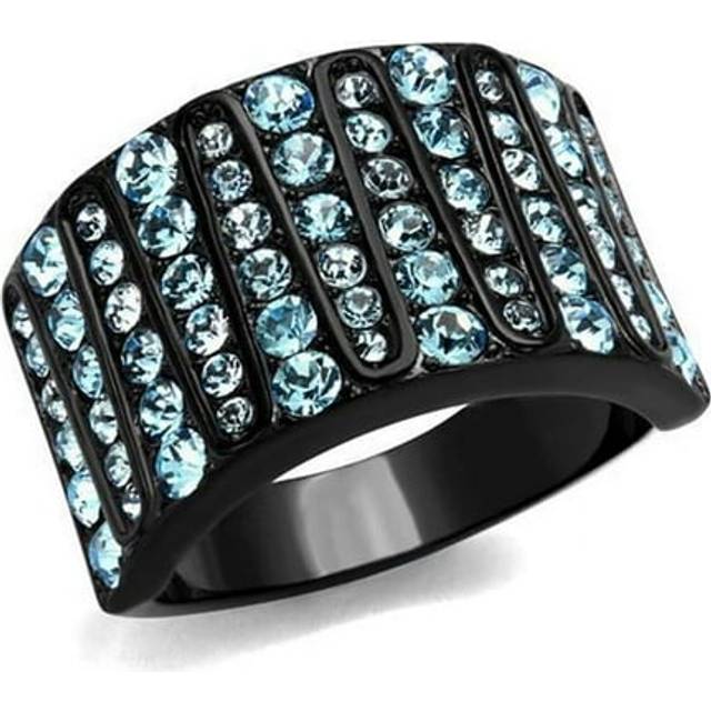 Alamode TK2198-8 Women IP Black Stainless Steel Ring with Top Grade Crystal in Sea Blue - Size 8