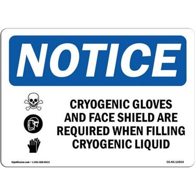 SignMission OS-NS-D-1824-L-10854 OSHA Notice Sign - Cryogenic Gloves & Face Shield Sign with Symbol