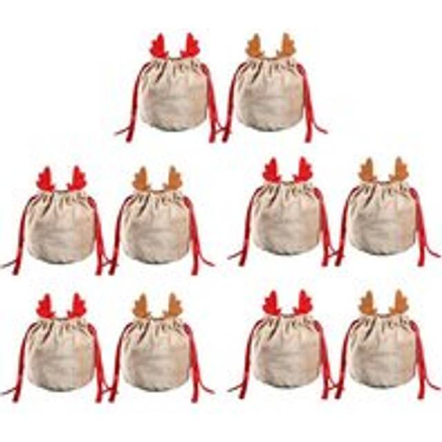 10Pcs Christmas Reindeer Candy Gift Bag Sacks Drawstring Bags Decorate Kids New Year