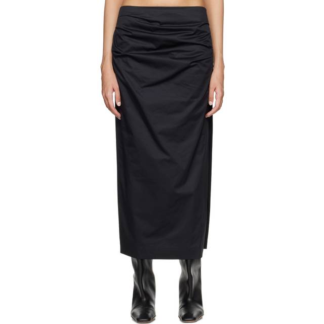 Cotton Tuck Midi Skirt in Black - M