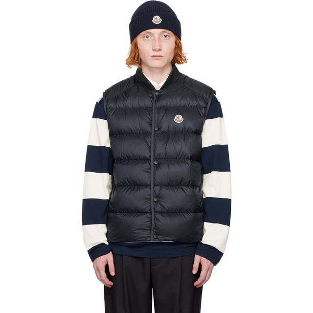 Moncler, Jacka, Herr, S, Quiltad Down Gilet med Logotyp Patch - blue (S)