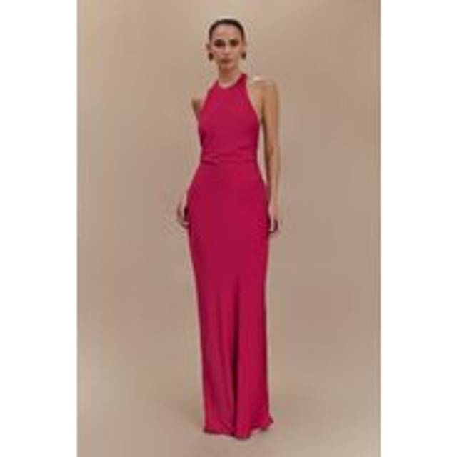 Rinna Satin Halter Maxi Dress - Pink Cherry - XL