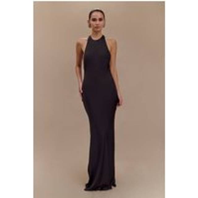 Rinna Satin Halter Maxi Dress - Black