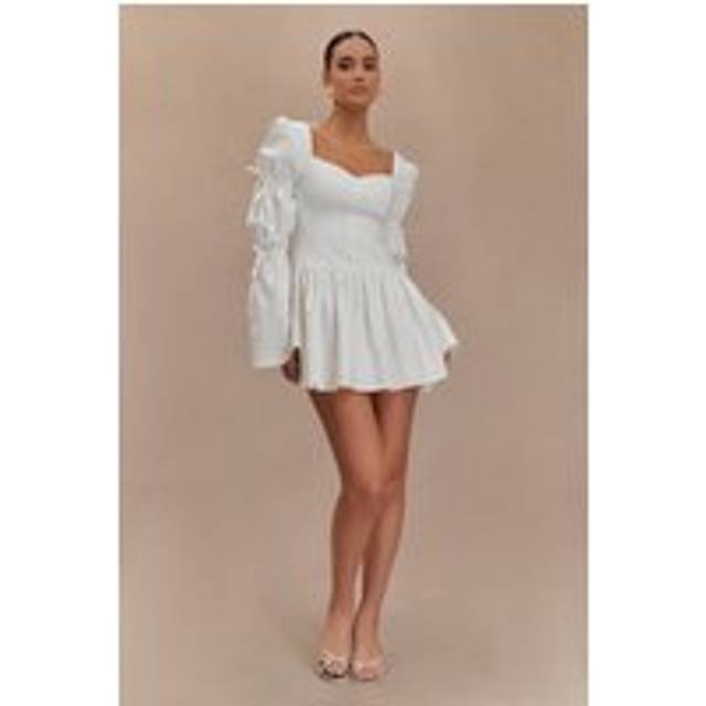Raine Long Sleeve Cotton Mini Dress - White - XXL