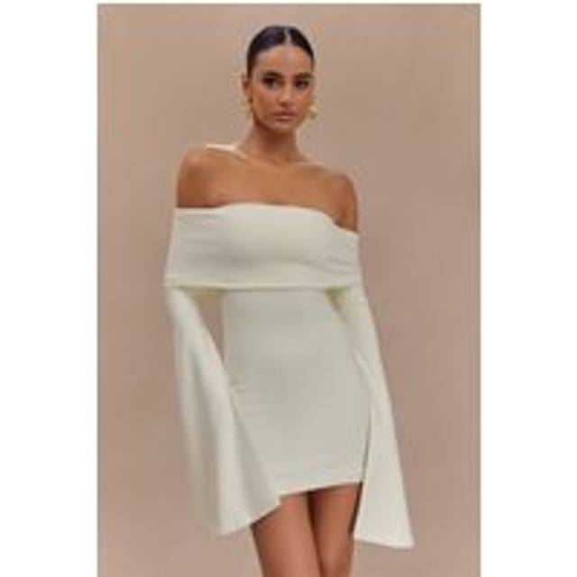 Dominique Off Shoulder Long Sleeve Mini Dress - Ivory