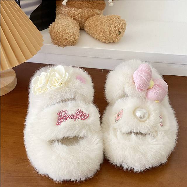 (White, 36) Comfy Thick Bottom Bowknot Fur Slippers For Women Offering Sweet Styles For Fall