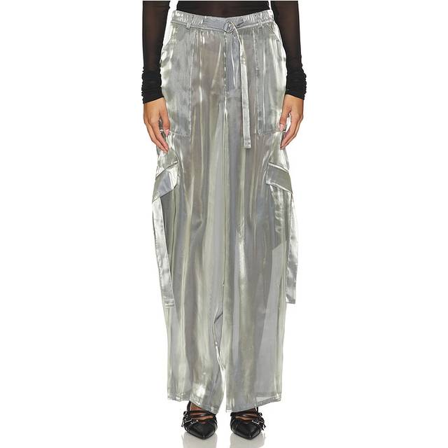 Lapointe Metallic Organza Utility Pocket Pant in Steel - Metallic Silver. Size S (also in M, XS). (S)