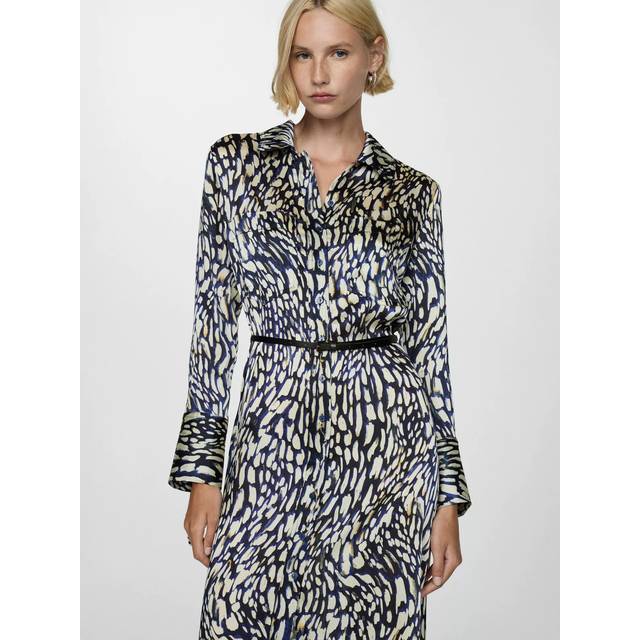 Mango Satin Wrap Midi Dress - Blue/White - 22