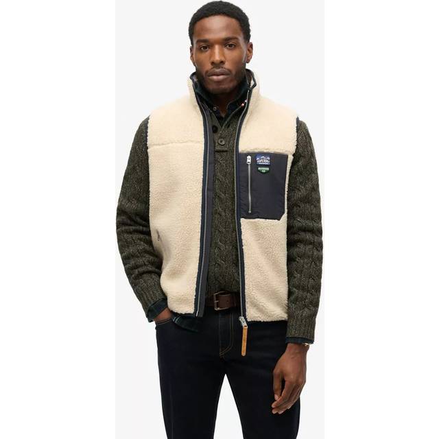 Superdry Herren Vintage Retro Fleeceweste Creme - Größe: Xxl