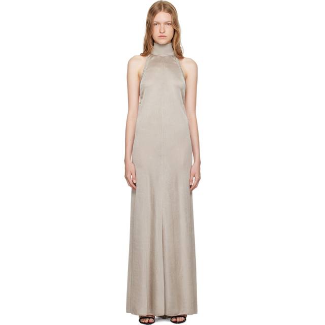 TOM FORD Taupe Halterneck Knit Evening Maxi Dress - IG021 Grey Snow - XS