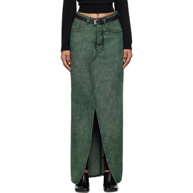 MM6 Maison Margiela Green Long Denim Maxi Skirt - 962 Green - IT 36