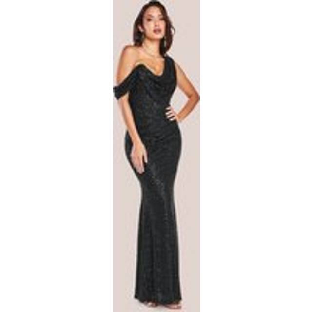 Sequin Cowl One Shoulder Maxi Dress - Black by Goddiva - 16