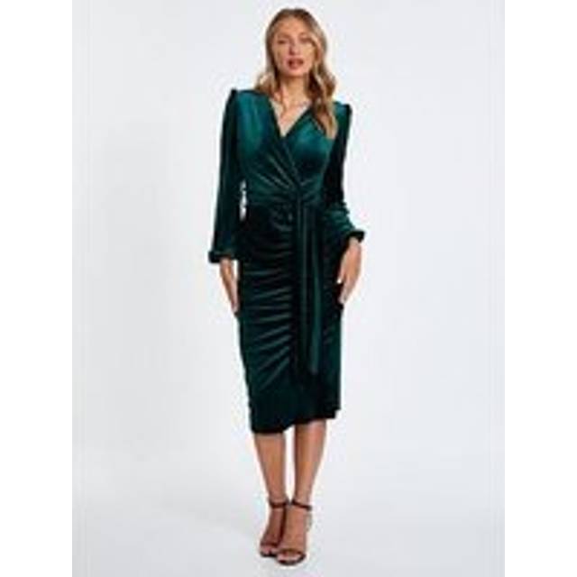 Velvet Ruched Midi Dress - Green - Size 20 - Quiz
