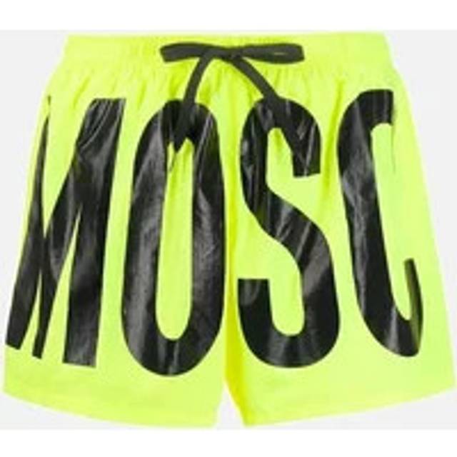 Men's Moschino Brand Print Logo Highlighter Yellow Short Swim Shorts - Size: 33/32/32
