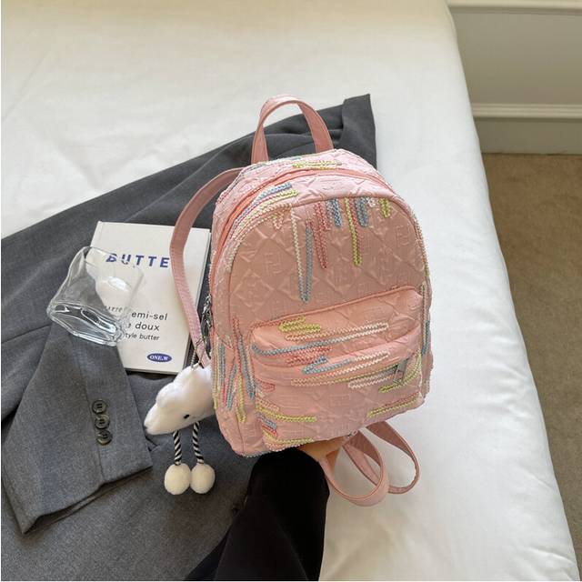 (Pink, With Pendant) Durable And Lightweight Canvas Backpack For Stylish Young Women In Multiple Color Variants