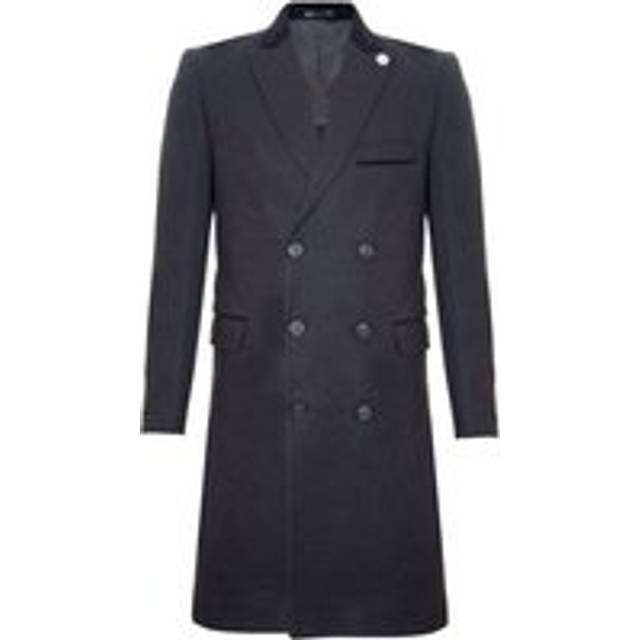 TruClothing Mens 3/4 Black Long Double Breasted Crombie Overcoat Wool Coat Peaky Blinders - Size 40 (Chest)