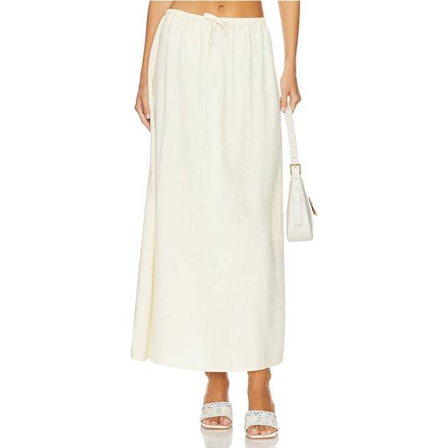 WeWoreWhat Tie Waist Linen-Blend Midi Skirt