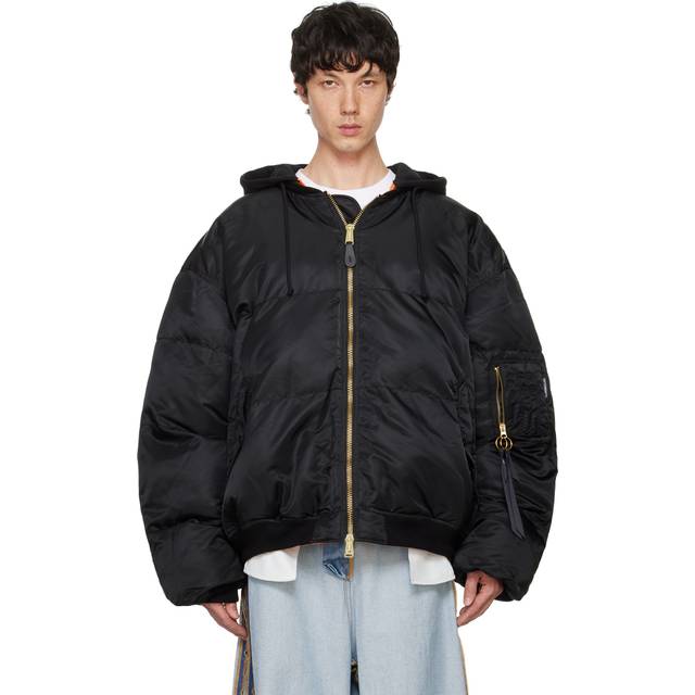 VETEMENTS Black Quilted Hooded Reversible Bomber Jacket - BLACK - S