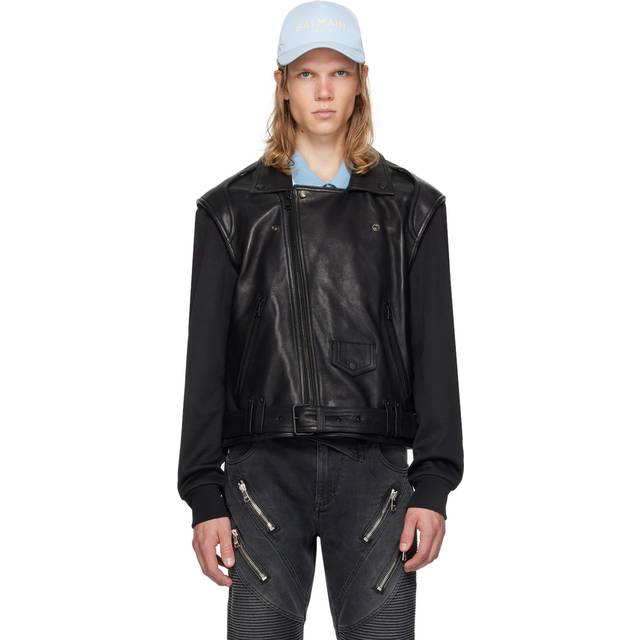 Balmain Black Belted Leather Jacket - EAP NOIR/NOIR - IT 52