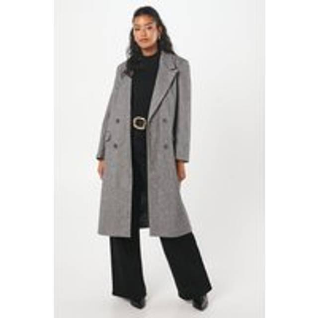 Womens Petite Herringbone Wool Smart Coat - Charcoal - L