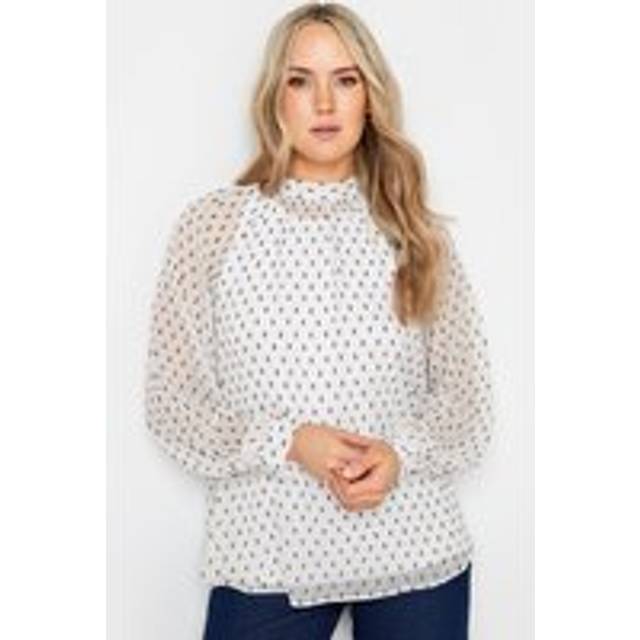 Lts Tall White Dobby High Neck Blouse 22-24 Lts | Tall Women's Shirts & Blouses