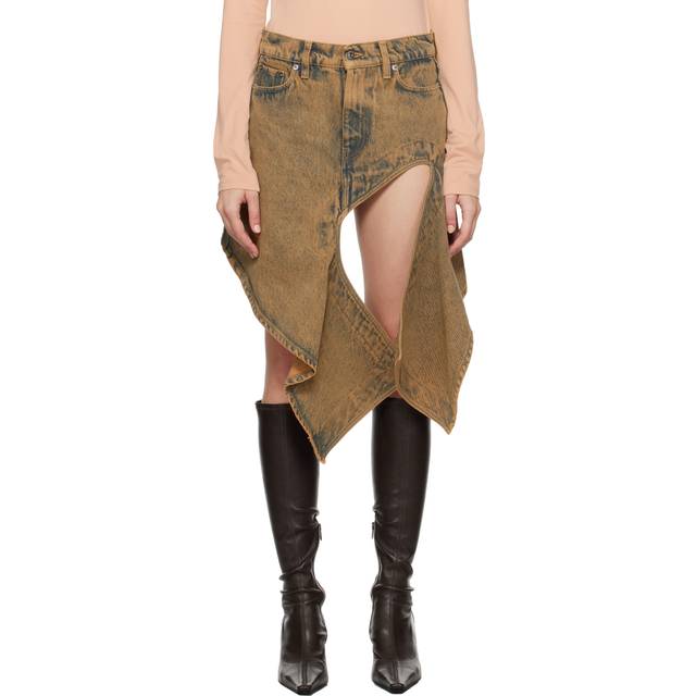 Y/Project Blue & Brown Cut Out Denim Miniskirt - Dusty Beige - XL