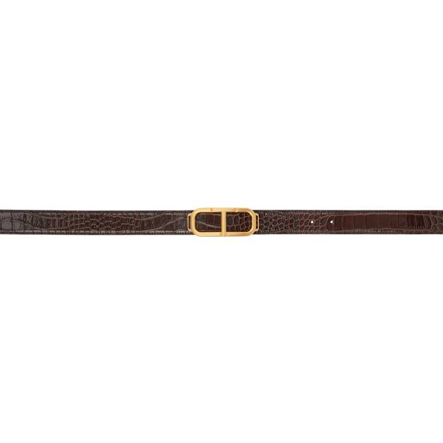 TOM FORD Brown Croc Stadium Reversible Belt - COGNAC - cm 90