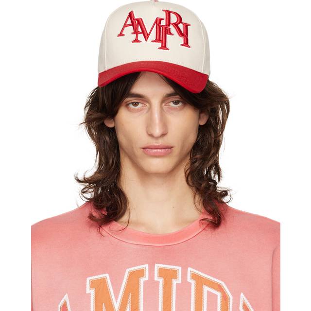 AMIRI Beige & Red Staggered 'Amiri' Canvas Cap - Alabaster Red - UNI