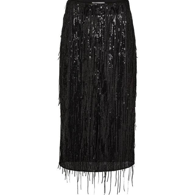 Sequin Pencil Skirt with Fringes