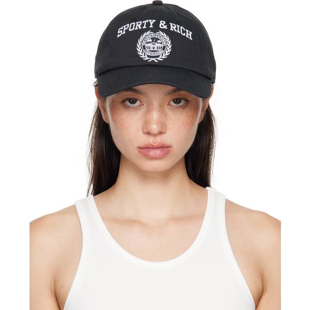 Sporty & Rich Womens Faded Black Varsity Crest Cotton Hat - FADED BLACK