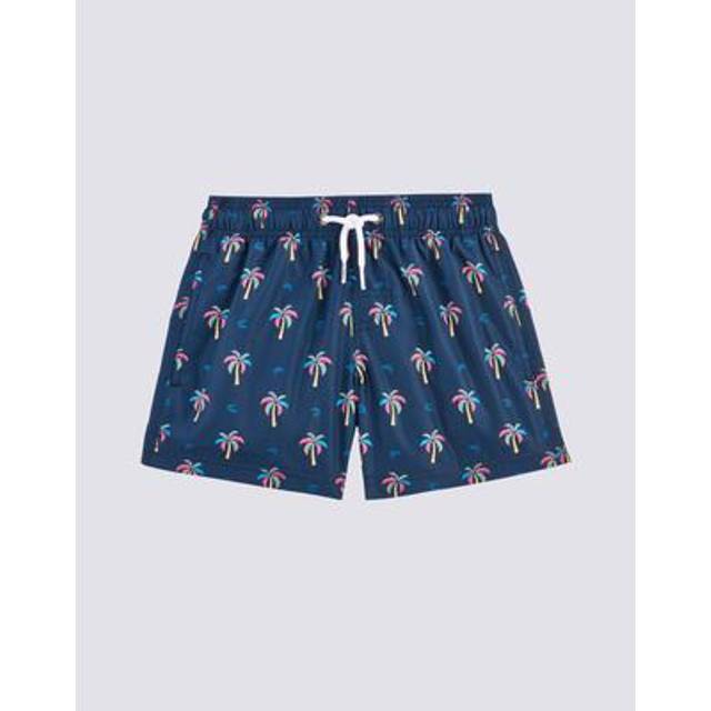 Light poly short swimshorts with elastic waist and mini palm print blue 8 - BLUE (8)