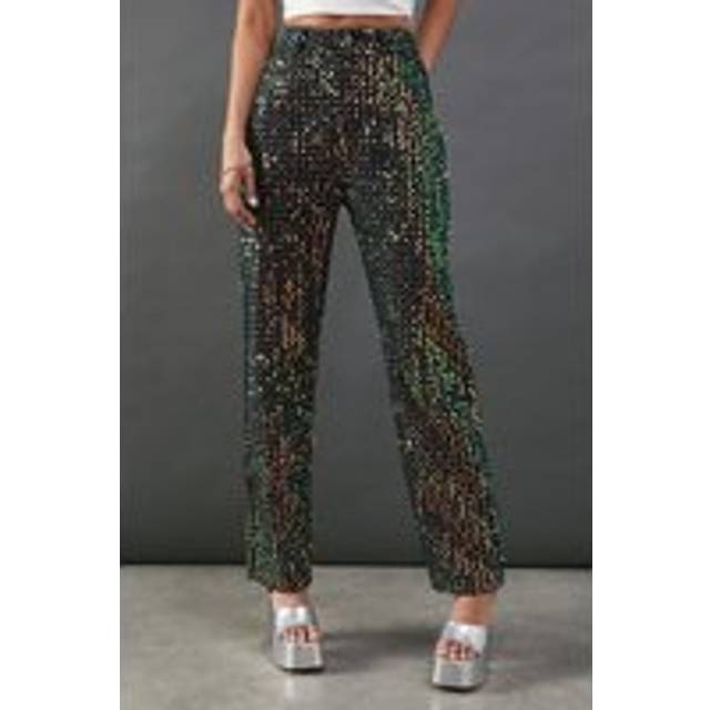 Warehouse Womens Sequin Straight Leg Jeans - Black Cotton - Size 12 Regular