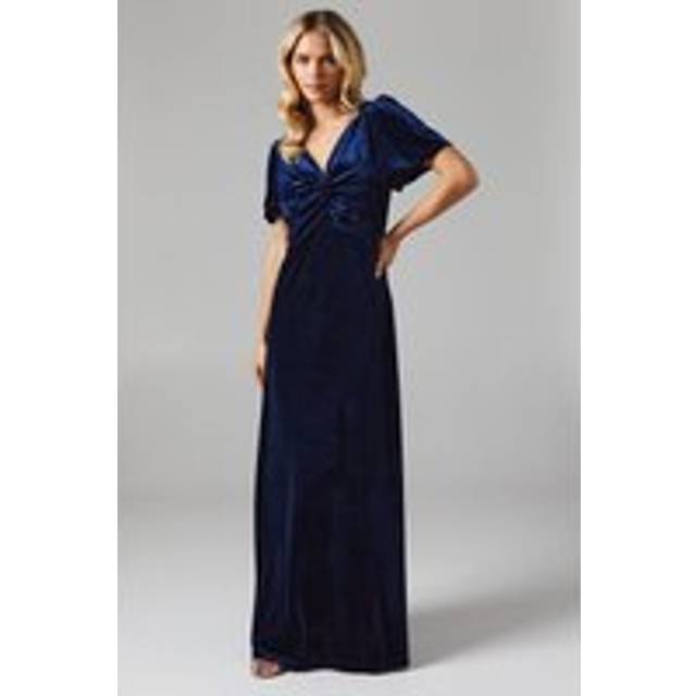 Oasis Womens Petite Velvet Twist Front Bridesmaids Midaxi Dress - Navy - Size 8 UK