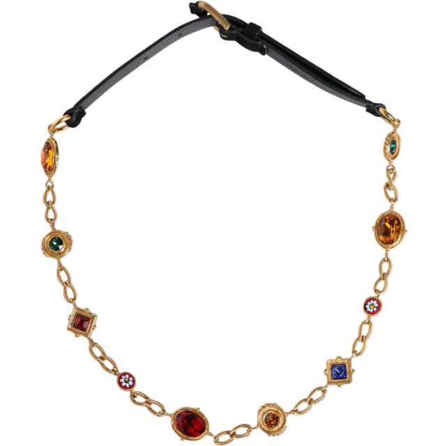 Dolce & Gabbana, Accessoarer, Dam, S, Läder, Kristallkedja Läder Midjebälte - yellow (S)
