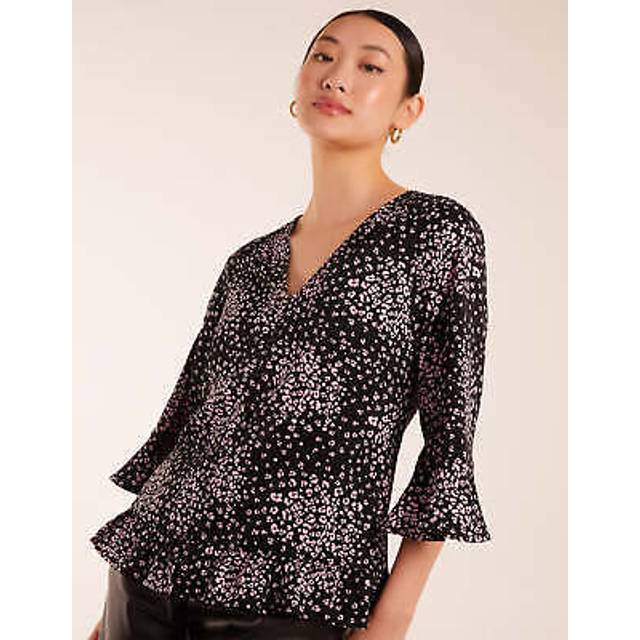 Blue Vanilla Womens Button Front V Neck Flounce Blouse - Black - Size 8 UK