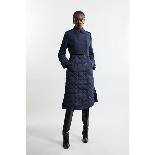 Hybrid Quilted Belted Trench Coat - Navy