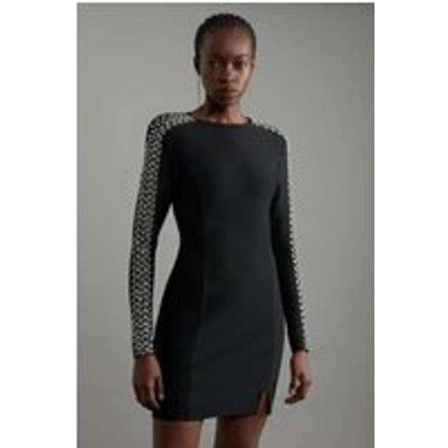 Figure Form Bandage Knit Embellished Mini Dress - Black
