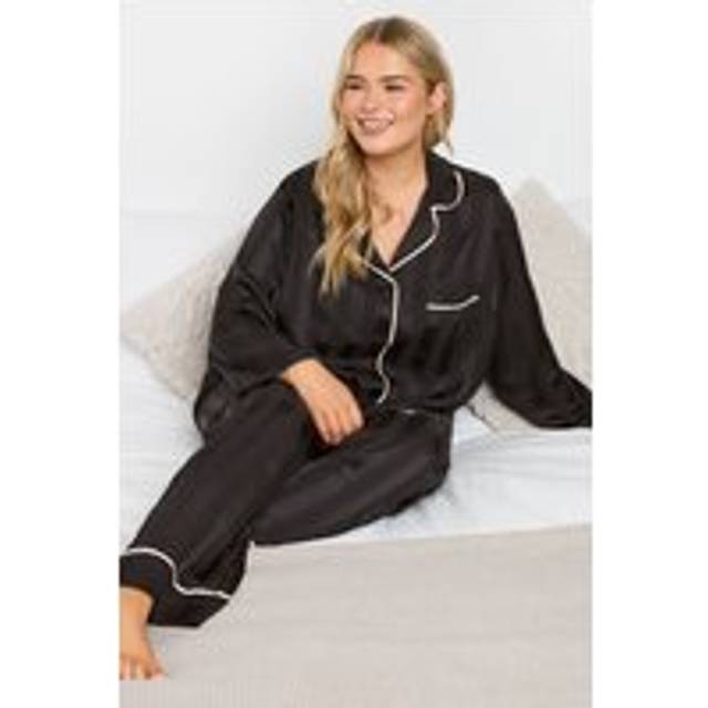 Yours Curve Black Stripe Satin Pyjama Set - 22-24