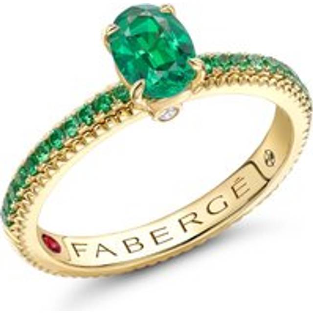 Faberge Colours of Love 18ct Yellow Gold Emerald Tsavorite Garnet Fluted Ring - 58