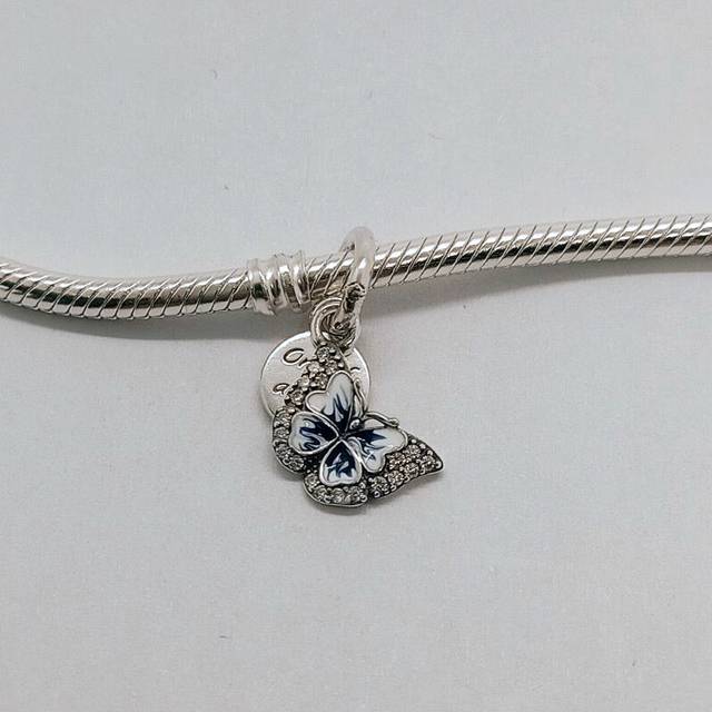 Pandora Quote Double Dangle Charm ALE S925  Blue Butterfly