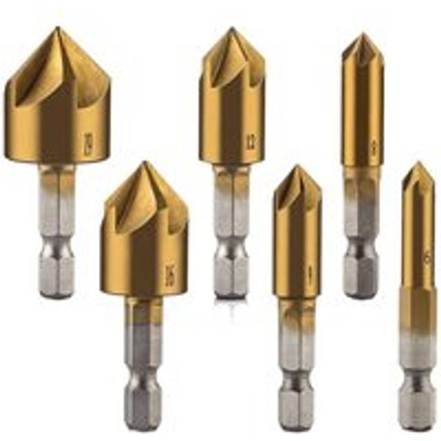 6 Pcs 1/4inch Hex Shank Countersink Drill Bits Center Punch Set hss 5 Flute 90 Degree Tool Sets