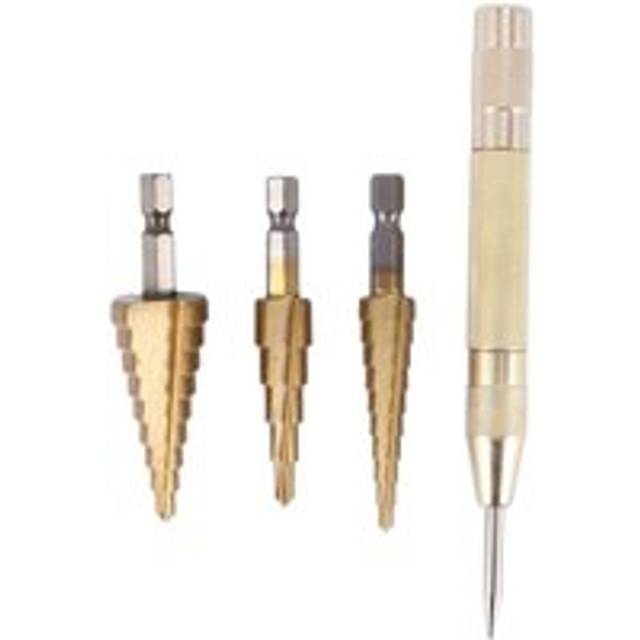 3 pcs hss Titanium Step Drill Bit Set & 1 Automatic Center Punch