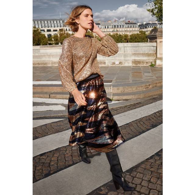 Sara Zig Zag Sequin Skirt - Gold Multi
