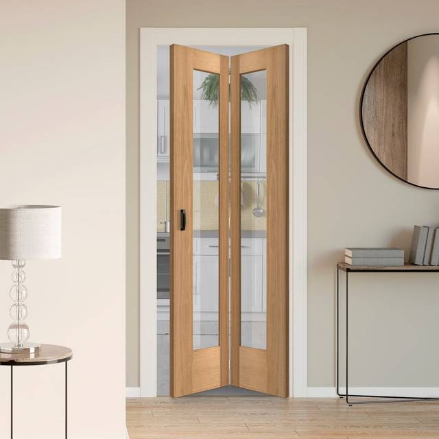 Liberty Doors Oak Internal Bi-fold Unfinished Pattern 10 1 Light Clear Glass Door (IOPAT10CGBF) - 1981x762x35mm (78&apos;&apos;x30&apos;&apos;) Size (
