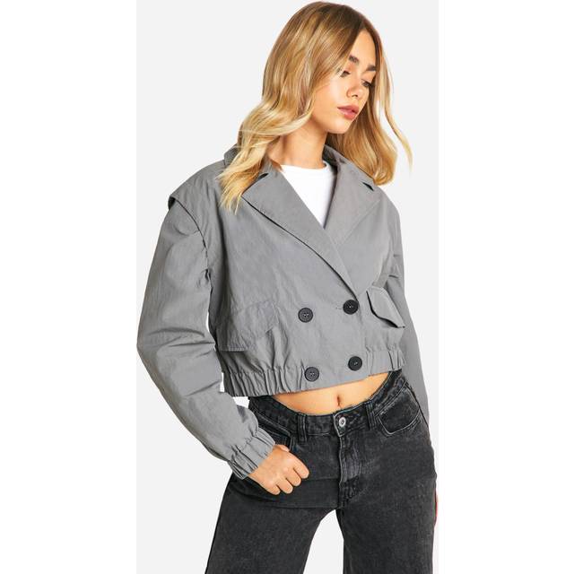Womens Oversized Double Breast Short Trench Coat - Grey - 12, Grey
