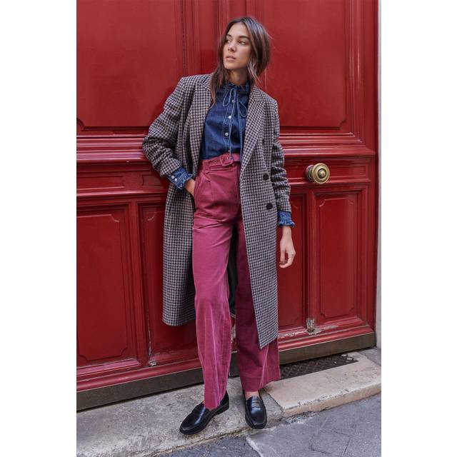 Della Check Wool Double Breasted Coat - Cedar Check