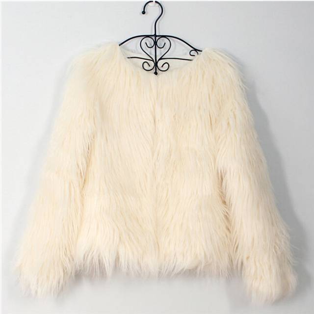 (xxL, Beige) Furry Fur Coat Women Fluffy Warm Long Sleeve Outerwear Autumn Winter C