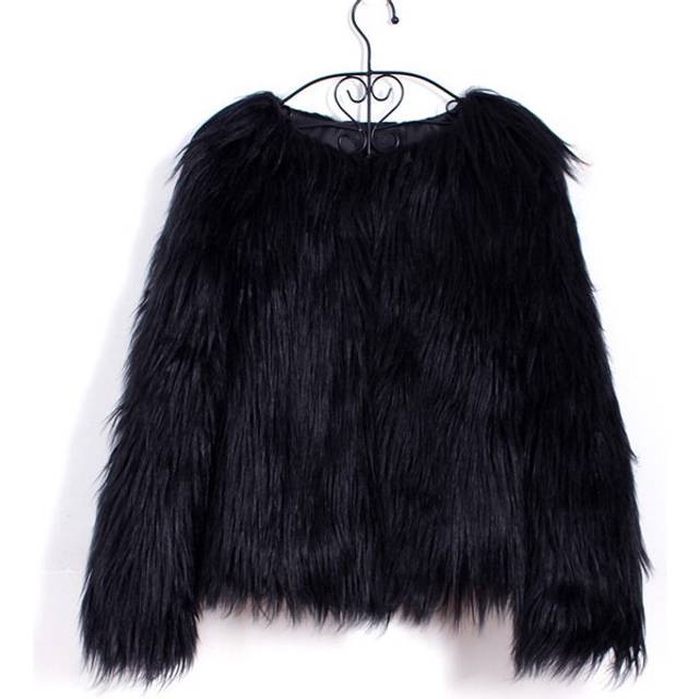 (xL, Black) Furry Fur Coat Women Fluffy Warm Long Sleeve Outerwear Autumn Winter C